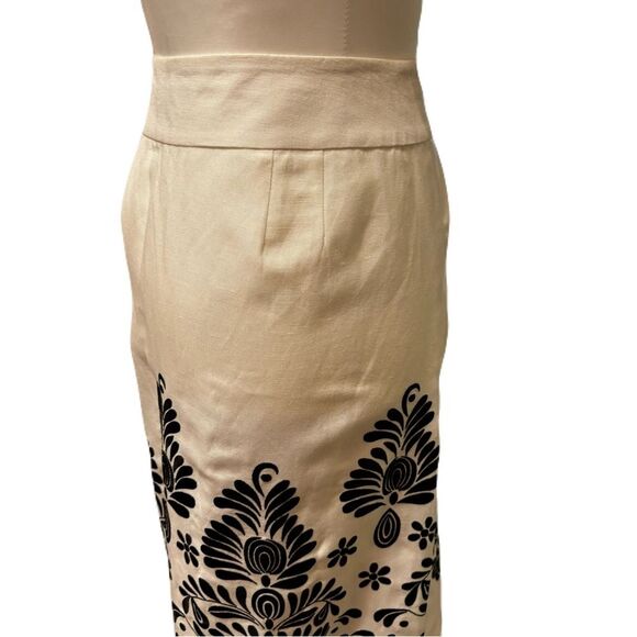 LOFT Black and White Floral Embroidered A-Line Linen -blend Skirt| Size 4 | EUC - Picture 7 of 10